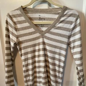 Gap tan and cream striped The Bowery t-shirt